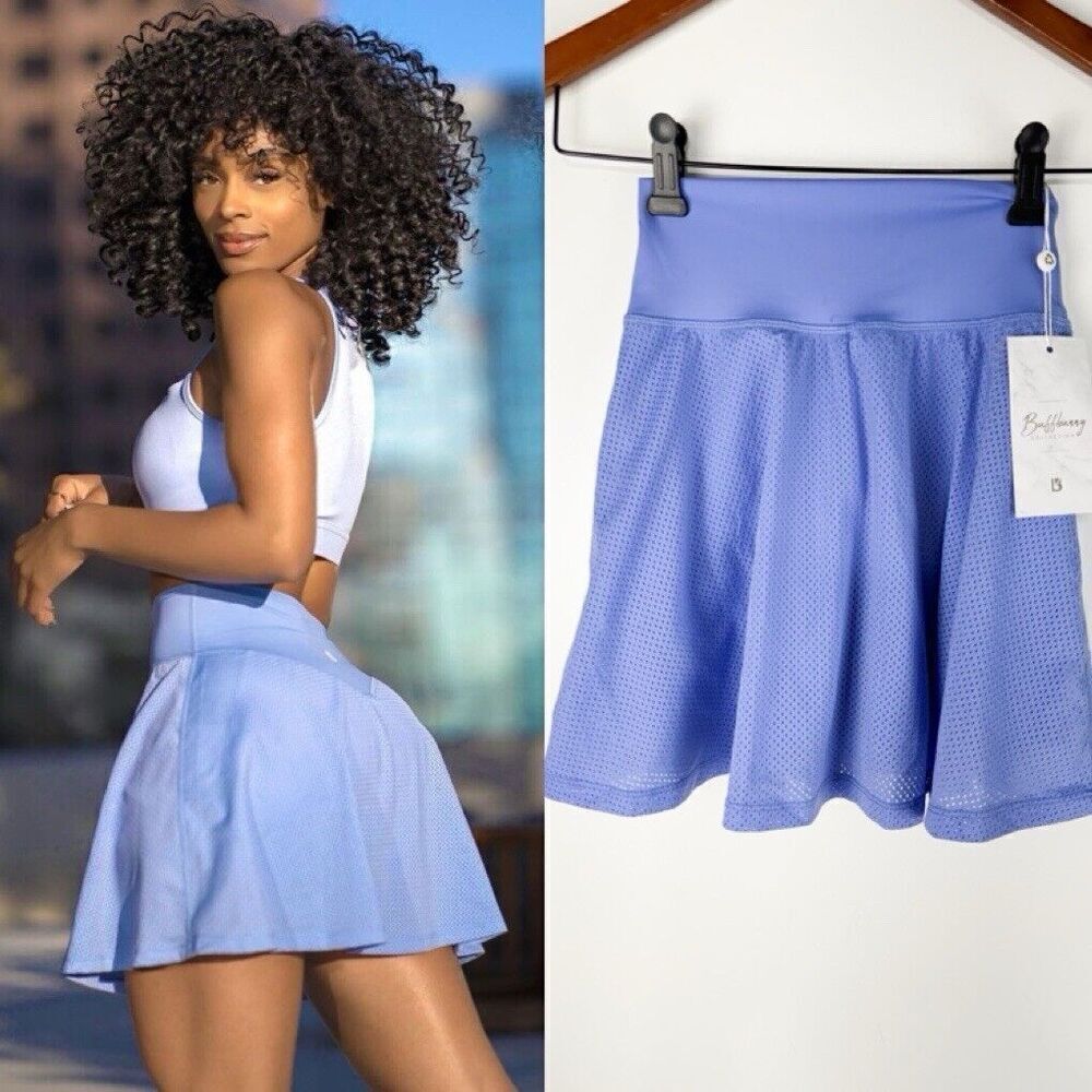 Light Blue Athletic Skort with Flared Mesh Overlay